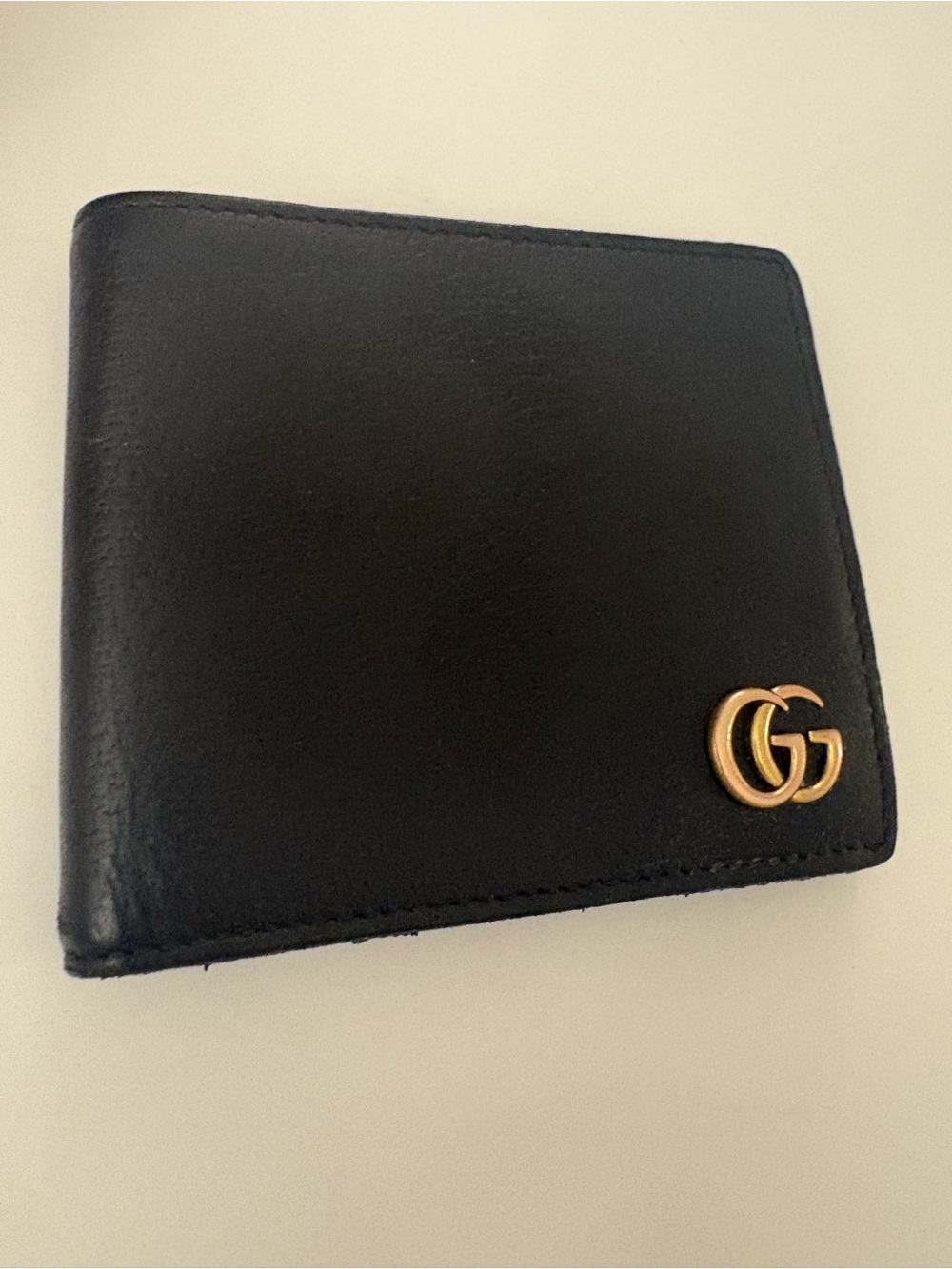 Gucci Black Leather Wallet with Gold Double G Logo